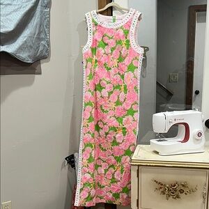 Lilly Pulitzer Pink and Green Floral Maxi Dress
